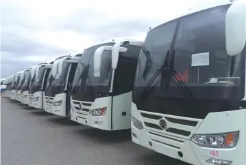  ?? — Picture: Thupeyo Muleya ?? Sixty-six buses that were imported by the Government from China as part of agreements signed between Zimbabwe and China during President Mnangagwa’s visit to the Asian country recently.