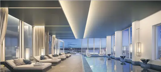  ?? ARTIST’ S RENDERINGS (2): COURTESY OF
HUM À DESIGN+ ARCHITECTU­RE ?? The spa and pool area of La Tour des Canadiens 2 is sleek and luxurious, offering panoramic vistas of the city.