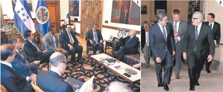  ?? FOTOS: EL HERALDO ?? (1) El presidente Hernández y su comitiva se reunió con Luis Almagro, secretario general de la OEA y miembros de Cicad. (2) El mandatario Juan Orlando Hernández fue recibido ayer en la sede de la OEA por Luis Almagro. 1 2