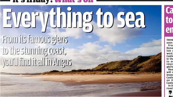  ??  ?? Picture perfect: The unspoilt sands of Lunan Bay are the ideal place for a leisurely stroll – and are also a draw for surfers