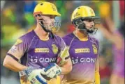  ?? PTI ?? Sunil Narine (right) and Chris Lynn played the key role in Knight Riders’ win over Royal Challenger­s on Sunday.