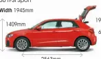  ??  ?? STATS, SPECS AND RATINGS Audi A1 Sportback
30 TFSI Sport
Width 1945mm 1409mm 2563mm 4029mm 1980mm 670mm