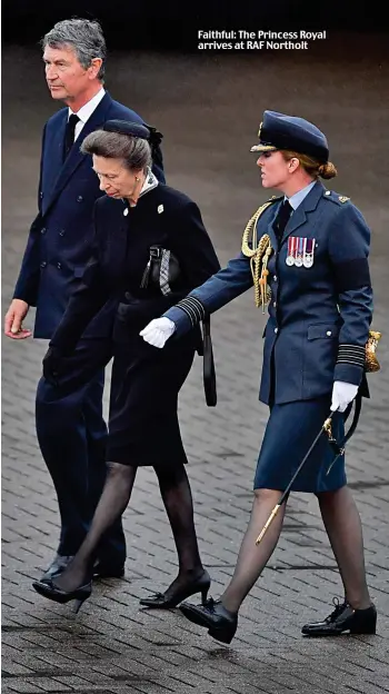  ?? ?? Faithful: The Princess Royal arrives at RAF Northolt