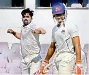  ?? — PTI ?? Karnataka captain Vinay Kumar celebrates the wicket of Mumbai captain Aditya Tare on Sunday.