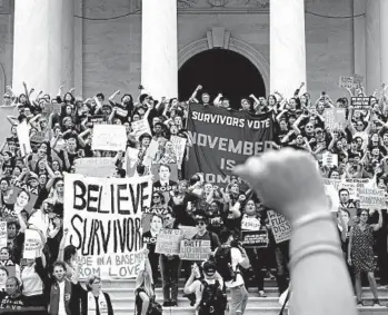  ?? CHIP SOMODEVILL­A/AP ?? Protesters occupy the center steps of the East Front of the U.S. Capitol after breaking through barricades Saturday.