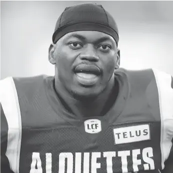  ?? ALLEN MCINNIS ?? Alouettes linebacker Henoc Muamba is a serious contender for the MOP nod in Montreal.