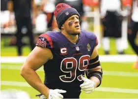  ?? ERIC CHRISTIAN SMITH AP ?? After his release from the Houston Texans, defensive star J.J. Watt announces Monday he has agreed to a two-year contract with the Arizona Cardinals.