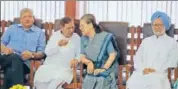  ?? AP ?? From left: CPM leader Sitaram Yechury, Janata Party leader Sharad Yadav, Congress president Sonia Gandhi and former prime minister Manmohan Singh at a meeting in New Delhi on Friday