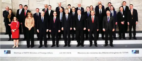  ??  ?? Nato foreign ministers pose for a family photo during a meeting at the Alliance’s headquarte­rs in Brussels, Belgium. — Reuters photo