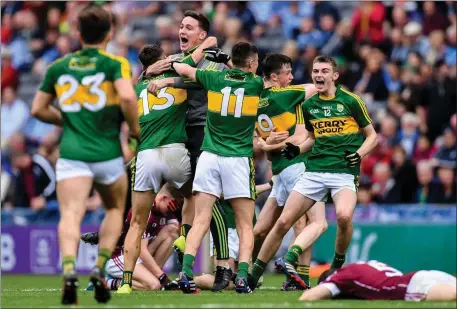  ??  ?? Kerry players celebrate their victory in the Electric Ireland GAA Football All-Ireland Minor Championsh­ip Final match between Kerry and Galway at Croke Park in Dublin Photo by Ramsey Cardy / Sportsfile