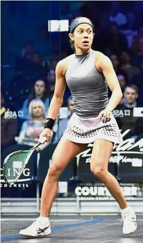  ??  ?? Tough
match: Nicol David in action during the British Open semi-finals yesterday. — Squashsite