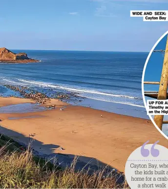  ?? ?? Cayton Bay, where the kids built a home for a crab is a short walk away