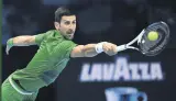  ?? ?? Novak Djokovic plays Stefanos Tsitsipas in the ATP Finals, Turin, Italy, Nov. 14 2022.
