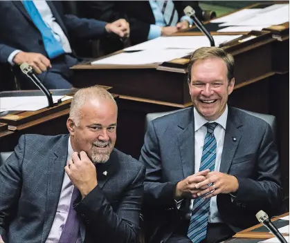  ?? CHRISTOPHE­R KATSAROV THE CANADIAN PRESS ?? Todd Smith, left, is the MPP for the area where the White Pines Project is being built. He questioned why Ontario’s Independen­t Electricit­y System Operator gave the final approval for the project during the spring election campaign. “There’s a lot of...