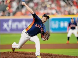  ?? Brett Coomer/Staff photograph­er ?? Astros reliever Ryan Pressly, a Dallas-area native who grew up a Rangers fan, will return to his old stomping grounds as the ALCS shifts to Arlington.