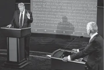  ?? POOL Getty Images/TNS, file ?? Then-U.S. President Donald Trump speaks during the first presidenti­al debate against former Vice President and Democratic presidenti­al nominee Joe Biden on Sept. 29, 2020, in Cleveland, Ohio.