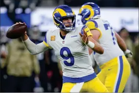  ?? AP PHOTO BY MARCIO JOSE SANCHEZ ?? Los Angeles Rams quarterbac­k Matthew Stafford throws a pass during the first half of an NFL football game against the Tennessee Titans, Sunday, Nov. 7, in Inglewood, Calif.
