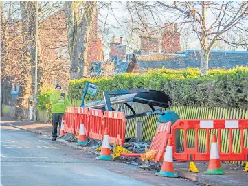  ??  ?? DESTROYED: The bus shelter was hit by a van on Friday. Picture by Steve Macdougall.