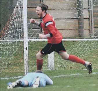  ??  ?? James Cook celebrates hitting Silksworth CW’s opening goal against Harton. Pictures by Tim Richardson