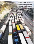  ??  ?? LOGJAM Trucks queue at port of Dover yesterday