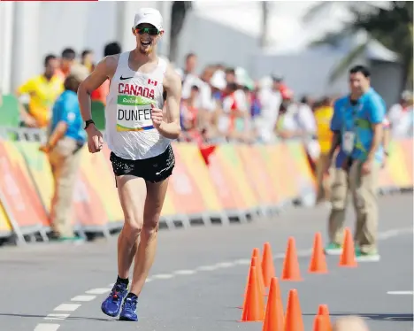  ?? ROBERT F. BUKATY/THE ASSOCIATED PRESS FILES ?? Richmond race walker Evan Dunfee finished fourth with a Canadian-record time at the Rio Games.