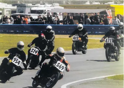  ?? PHOTO: SUPPLIED ?? Eddy Garner and Tony Blain in their Harley Davidson's numbers 569 and 954, respective­ly at Daytona, United States, in 1997.