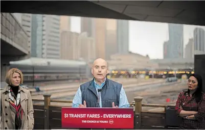  ?? TIJANA MARTIN THE CANADIAN PRESS ?? Steven Del Duca, leader of Ontario's Liberal Party, says his party would reduce transit fares to $1 per ride for the next two years.