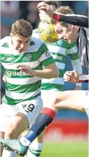  ??  ?? Dundee defender Kevin Holt challenges James Forrest.