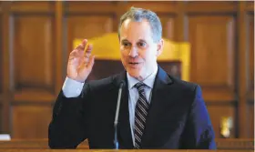  ?? Hans Pennink / Associated Press ?? New York Attorney General Eric Schneiderm­an contends that fantasy sports betting is illegal and has gone after FanDuel and DraftKings already.