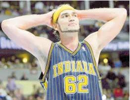  ?? AP ?? Indiana Pacers centre Scot Pollard reacts as time runs out in the Pacers’ 96-87 loss to the Denver Nuggets, Thursday, March 3, 2005 in Denver.
