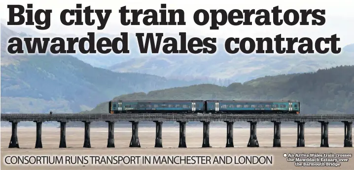  ??  ?? An Arriva Wales train crosses the Mawddach Estuary over the Barmouth Bridge