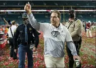  ?? LYNNE SLADKY — THE ASSOCIATED PRESS ?? Alabama coach Nick Saban leaves the field after their win against Ohio State in the College Football Playoff national championsh­ip game.