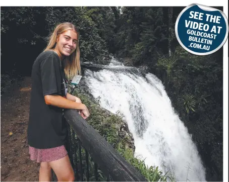  ?? Picture: DAVID CLARK ?? Rani Skehan of Palm Beach watches water flowing into the Natural Arch in the Numinbah Valley.