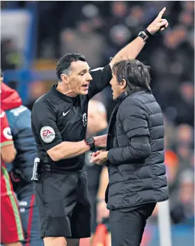  ??  ?? Marching orders: Antonio Conte is sent to the stands by referee Neil Swarbrick