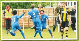  ?? PICTURE: Garry Griffiths ?? BRING ON THE SEMIS: Warrington players celebrate at the final whistle and, inset, Elliot Nevitt celebrates his goal with Warren Gerrard and Kane Drummond