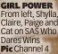  ?? Channel 4 ?? GIRL POWER From left, Shylla, Claire, Paige and Cat on SAS Who Dares Wins
Pic
