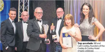  ??  ?? Top accolade Bill and Cath Costley, founders of the Costley & Costley Hotel empire celebrate