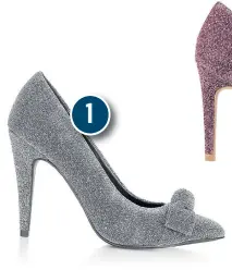  ??  ?? 1. New Look Silver Glitter Bow Pointed Court Heels, £13.99.