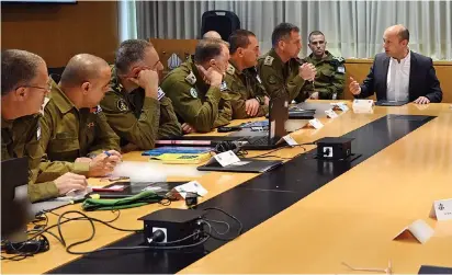  ?? (Defense Ministry) ?? DEFENSE MINISTER Naftali Bennett convenes the General Staff on Thursday at the Kirya in Tel Aviv.