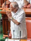  ?? — PTI ?? JD( S) leader H. D. Kumaraswam­y and party MLAs show victory sign at Vidhana Soudha in Bengaluru on Saturday. Outgoing Karnataka chief minister B. S. Yediyurapp­a after announcing his resignatio­n before a floor test.