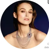  ??  ?? Keira Knightley wearing the Rouge Incandesce­nt necklace from the Chanel Fine Jewellery 1.5 Collection