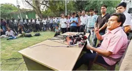  ?? PIC/PTI ?? Former Delhi Water Minister and Aam Aadmi Party MLA and Kapil Mishra addresses a press conference against Chief Minister Kejriwal and Health Minister Satyender Jain, in New Delhi on Monday