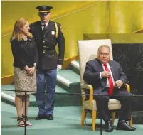  ?? (Eduardo Munoz/Reuters) ?? NAURU PRESIDENT Baron Divavesi Waqa sits in the chair reserved for heads of state before delivering his address at the UN General Assembly in September.