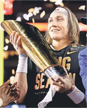  ?? MATTHEW EMMONS/USA TODAY SPORTS ?? Trevor Lawrence could win another national title or two while at Clemson, but the quarterbac­k will not benefit financially from it.