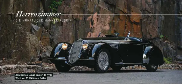  ??  ?? Alfa Romeo Lungo Spider, Bj 1939 Wert: ca. 19 Millionen Dollar