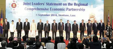  ??  ?? Prime Minister Narendra Modi (fifth from left) participat­ing in the Joint Leaders’ Statement on the Regional Comprehens­ive Economic Partnershi­p during the ASEAN-India Summit 2016 in Vientiane, Laos.