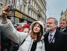  ?? Michal Růžička, MAFRA ?? Petr Fiala Premiér Petr Fiala řekl, že včerejší výročí připomíná „nesamozřej­most i křehkost svobody a demokracie“.