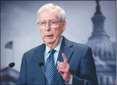  ?? J. SCOTT APPLEWHITE / ASSOCIATED PRESS ?? From left, Senate Minority Leader Mitch Mcconnell, R-KY., has long rallied for support for Ukraine. House Speaker Mike Johnson, R-LA., overcame opposition from the right flank of his caucus to secure the aid package. Senate Majority Leader Chuck Schumer of New York compliment­ed President Joe Biden for his approach to bring Johnson into the fold.