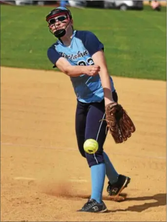  ?? DIGITAL FIRST MEDIA FILE ?? Sharon Hill resident Maddy McBride, the ace of Hallahan’s staff, allowed a run on two hits over four innings in the Philadelph­ia Catholic League’s 4-2 loss to Delaware North in Monday’s opening-day action at the Carpenter Cup.