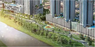  ??  ?? In addition to a green space, home owners of Tria Seputeh also get an ‘external boundary park’ – the 1km Promenade Boulevard and Riverside Park, complete with a jogging track and cycling path.